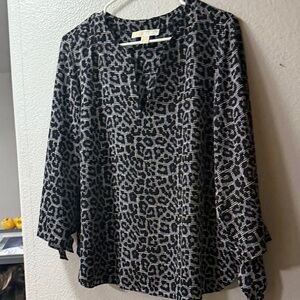 KORS Michael Kors Black and Gray Geometric Blouse